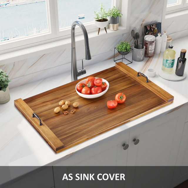 30 x 22 Inch Acacia Wood Noodle Board - Stove Top Cover with Handles, Electric & Gas Stove Compatible, Counter & RV Use, Decorative Tray