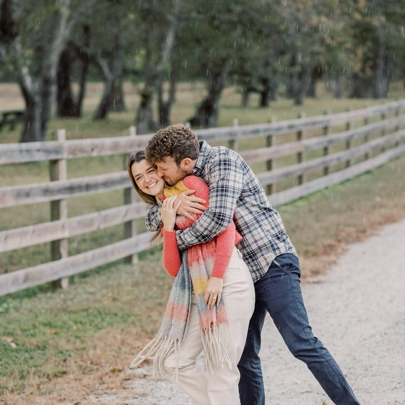 Engagement/proposal photos! Raining and we didn't care. October, 2023.