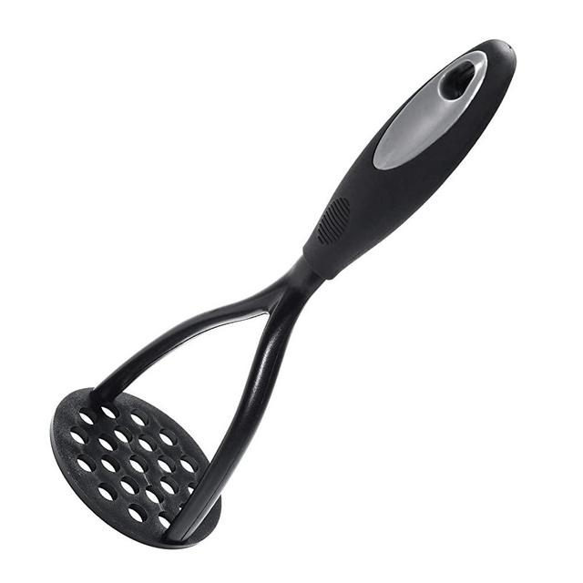 KSENDALO Nylon Potato Masher, Comfortable Rubber Wrapped Handle and European Nylon Blade, Nonstick Potato Ricer for Mashing Root Vegetables, Avocadoes, Apples, and Nuts, Black