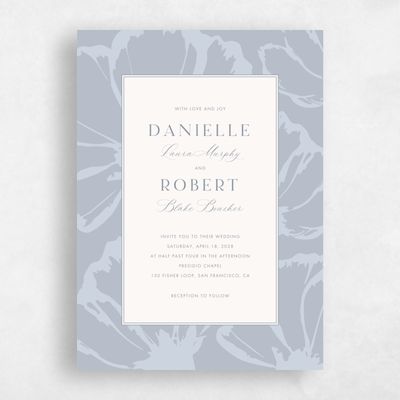 Blue Floral Wedding Invitation - Esme Portrait