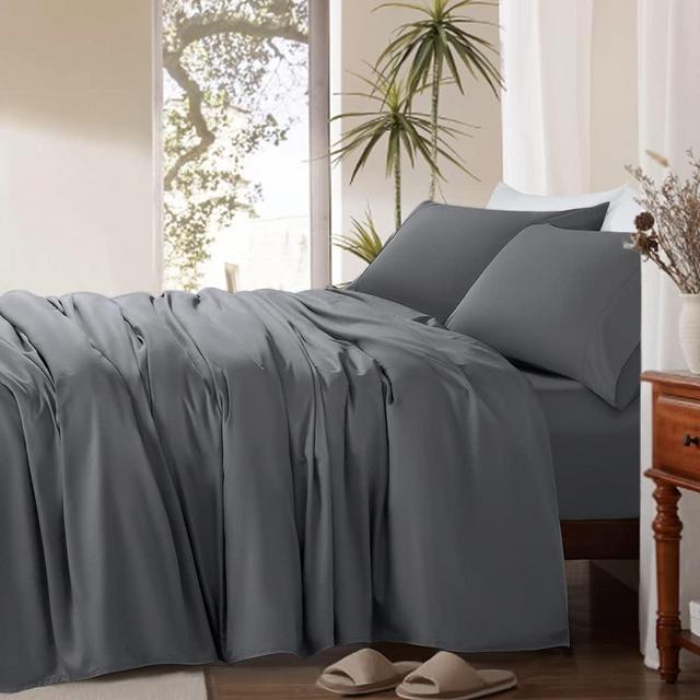 SONORO KATE 1000 Thread Count Cotton Queen Size Sheets, Luxury 100% Egyptian Cotton Sheets Set, Cooling Bed Sheets - Sateen Weave for Soft Feel, Deep Pocket up to 16" - 4 Piece(Dark Grey, Queen)