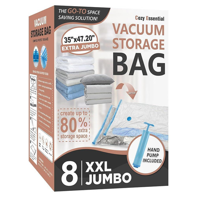 8 Pack XXL Jumbo Vacuum Storage Bags, Extra Jumbo Vacuum Sealed Bags for Comforters, Bedding, Blanket Storage, Space Saver Extra Large Vacuum Storage Bags for Huge Stuffed Toy (47.2x35in)