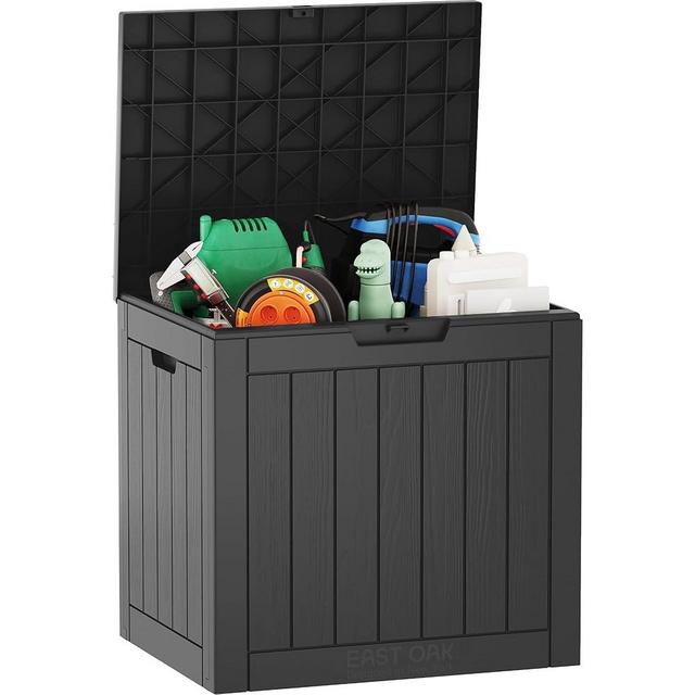 EAST OAK Outdoor Storage Box, 31 Gallon Deck Box, Waterproof Resin Storage Bin for Patio Cushions, Gardening Tools, Pool Toys, Lockable, UV Resistant, Black