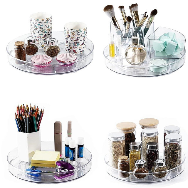 YCLADEC 4 Pack Lazy Susan 9.2" Inch Turntable Organizer Pantry Organization and Storage Container Bins Spice Rack Cabinet Rotating Condiment for Pantry Kitchen Vanity Bathroom Jewelry Holder Clear