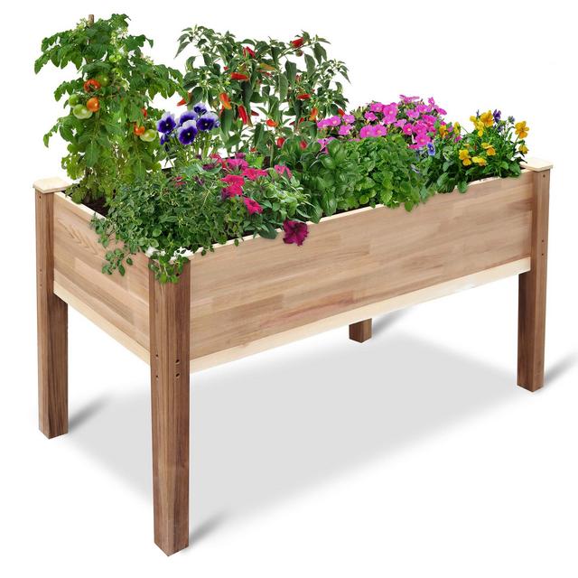 Jumbl Raised Canadian Cedar Garden Bed | Elevated Wood Planter for Growing Fresh Herbs, Vegetables, Flowers, Succulents Other Plants at Home | Great for Outdoor Patio, Deck, Balcony | 49x23x30