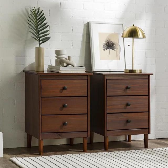 Lark Manor Lafever Mid-Century Modern Minimalist 3-Drawer Solid Wood Nightstands | Wayfair