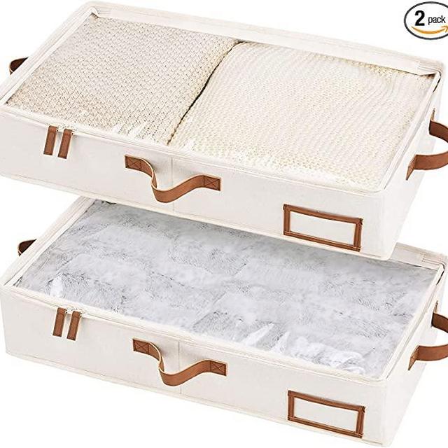 StorageWorks Underbed Storage Box, Under Bed Clothes Organizer With Sturdy Structure and Ultra Thick Fabric, Ivory White, Medium, 2 pack, 23 ¾" L x 12 ½" W x 5" H