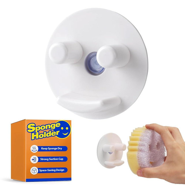 Sponge Holder For Scrub Daddy Mommy, Bathroom Kitchen Sink Caddy Sponge Holder with Suction Cup, Dishwasher Safe Sponge Storage (Sponges Not Included), White, 1-Pack