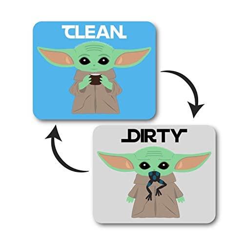 Baby Yoda Decal Dishwasher Magnet Clean Dirty Indicator, Star Wars Mandalorian Inspired Double Sided Kitchen Dish Sign, Strong Universal Flip Magnet with Bonus Magnetic Plate