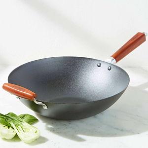 Cuisinart CSW26-36H 14" Pre-Seasoned Steel Wok with Helper Handle – Heavy-Gauge Steel for Superior Heat Conduction, Wooden Stay-Cool Handle, Induction Compatible