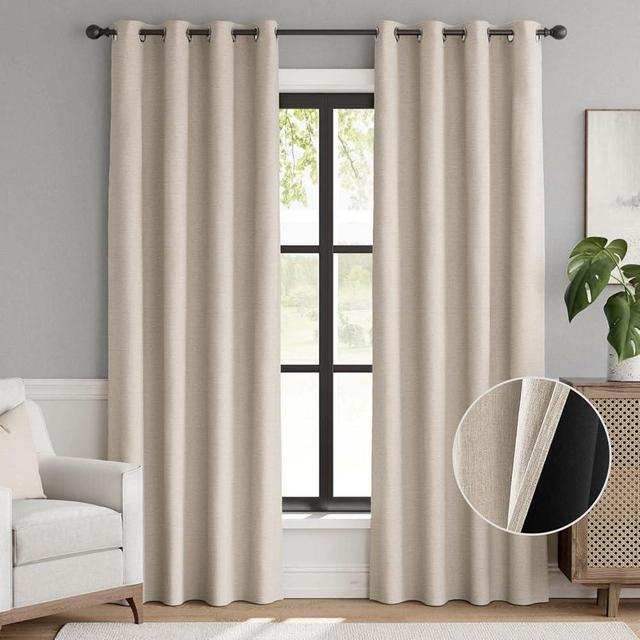 jinchan 90% Blackout Curtain 84 Inch Length, Faux Linen Curtain for Living Room, Thermal Insulated Room Darkening Grommet Top Window Drape, 1 Panel Curtain for Bedroom Greige