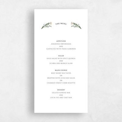 Classic Greige, White Wedding Menu - Pemberton