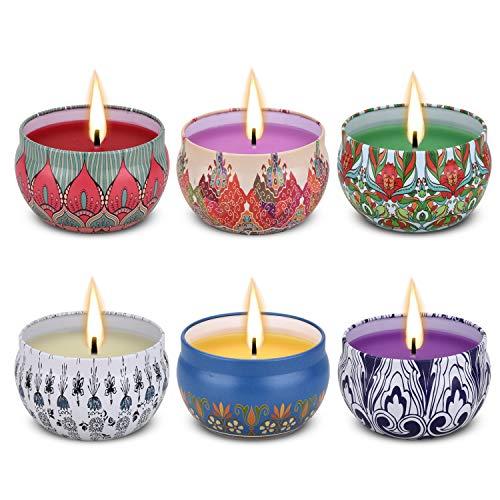 Angium Scented Candles Gift Set (Lavender, Rose,Peppermint,Grapefruit,Lemongrass,Orange) Soy Wax Tin Candles, Natural Fragrance Candles for Stress Relief and Aromatherapy Candles 6 Pack