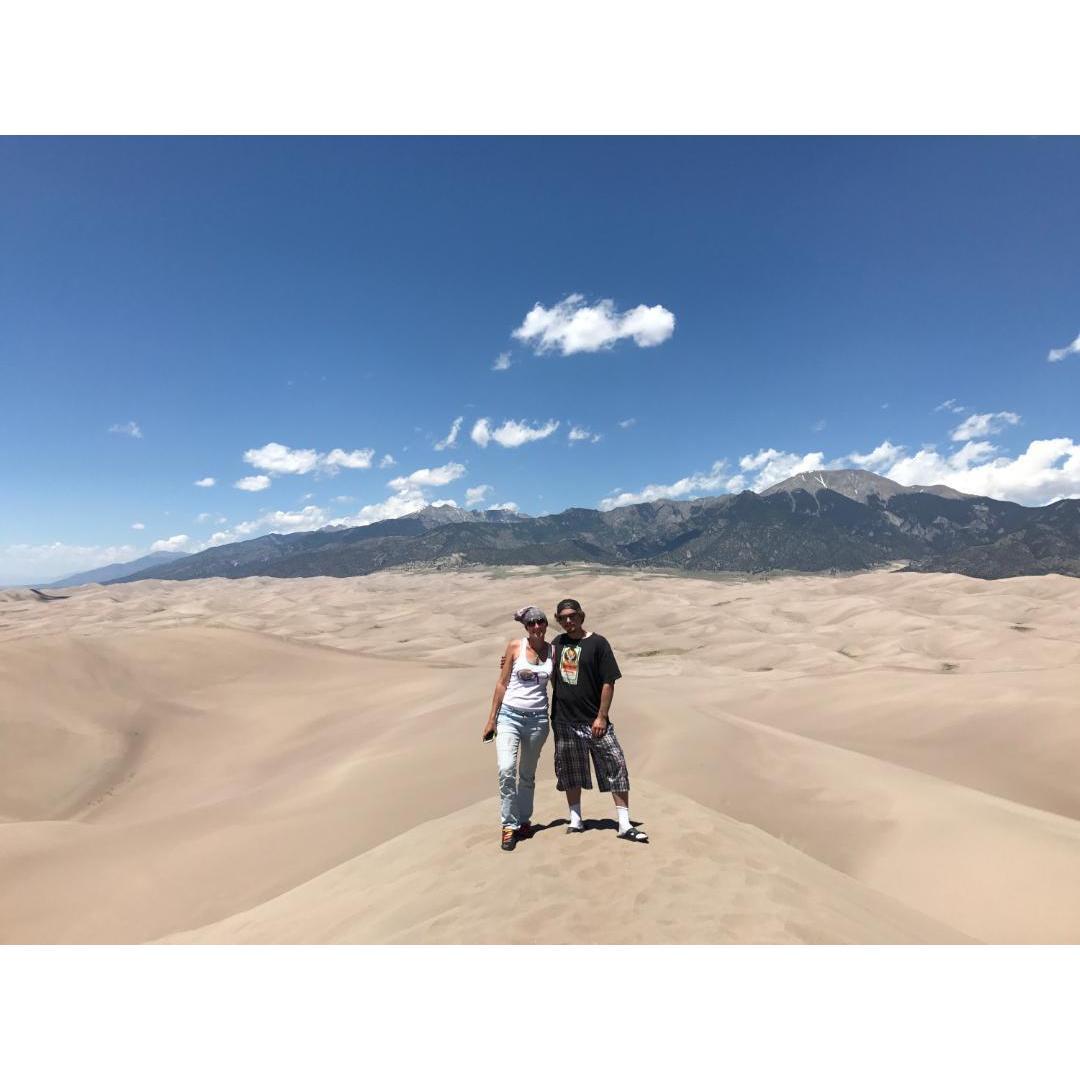 Highest peak of the sand dunes!!! We made it!! Begining of our hiking adventures