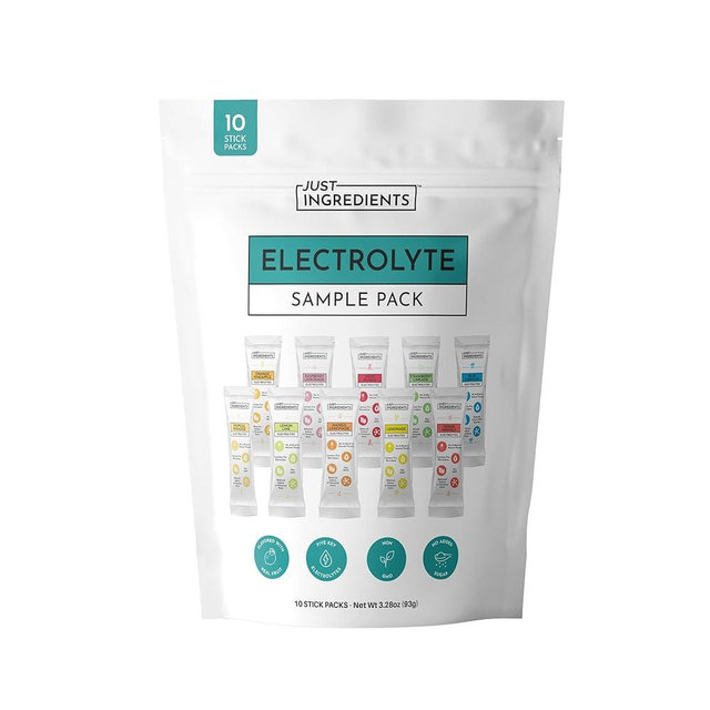 JUST INGREDIENTS Electrolyte Sample Pack – 10 Stick Variety | Hydration Powder Packets | Real Fruit Electrolytes | 3:1 Potassium to Sodium Ratio | No Sugar Added | Travel Drink Mix