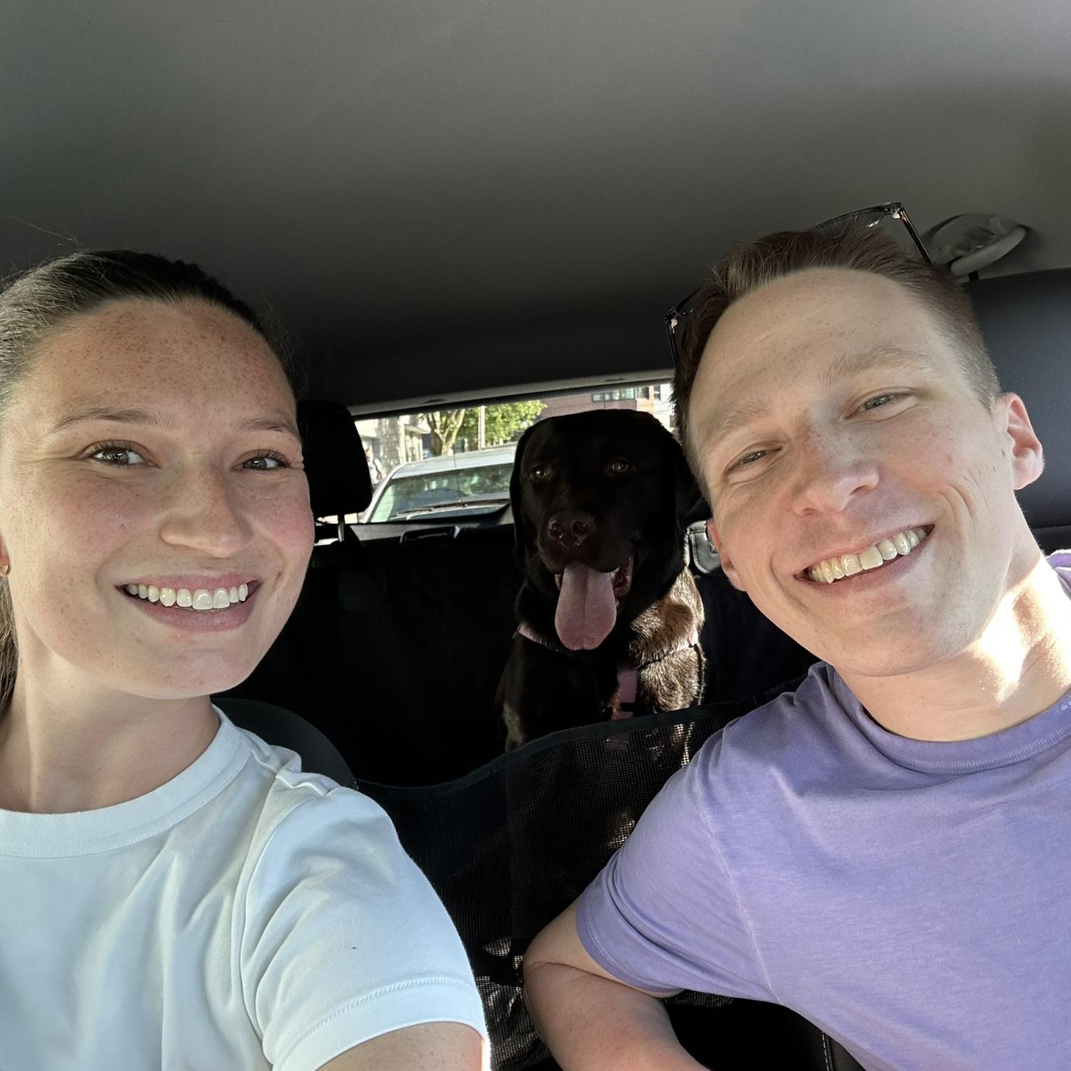 O & K’s first long road trip with Mousse to Deep Creek Maryland for the 4th of July. Mousse met her chocolate lab cousin Otis for the first time :)