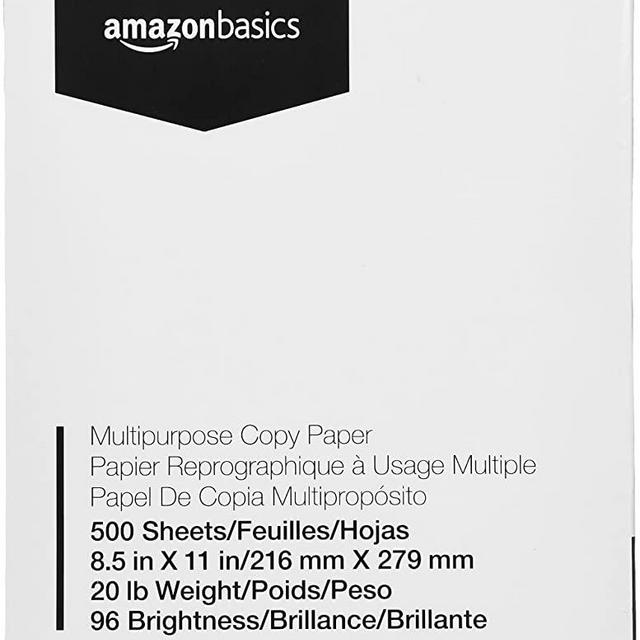 Amazon Basics Multipurpose Copy Printer Paper - 96 Bright White, 8.5 x 11 Inches, 1 Ream (500 Sheets)