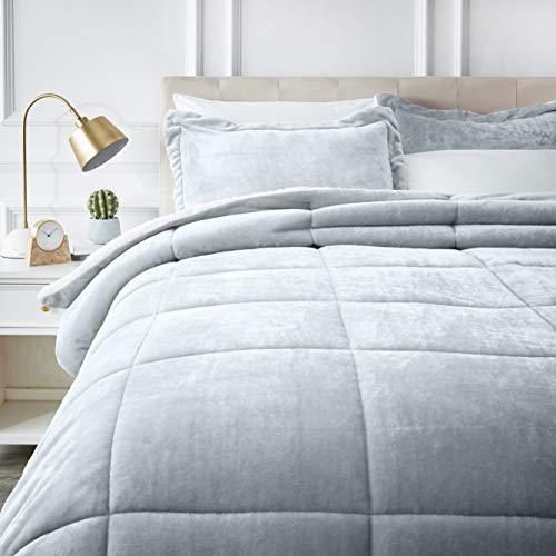 AmazonBasics Ultra-Soft Micromink Sherpa Comforter Bed Set - King, Grey