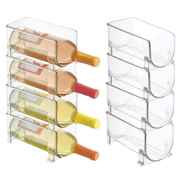 mDesign Plastic Free-Standing Water Bottle and Wine Rack Storage Organizer for Kitchen Countertops, Table Top, Pantry, Fridge - Stackable, Holds 1 Bottle Each - 8 Pack - Clear