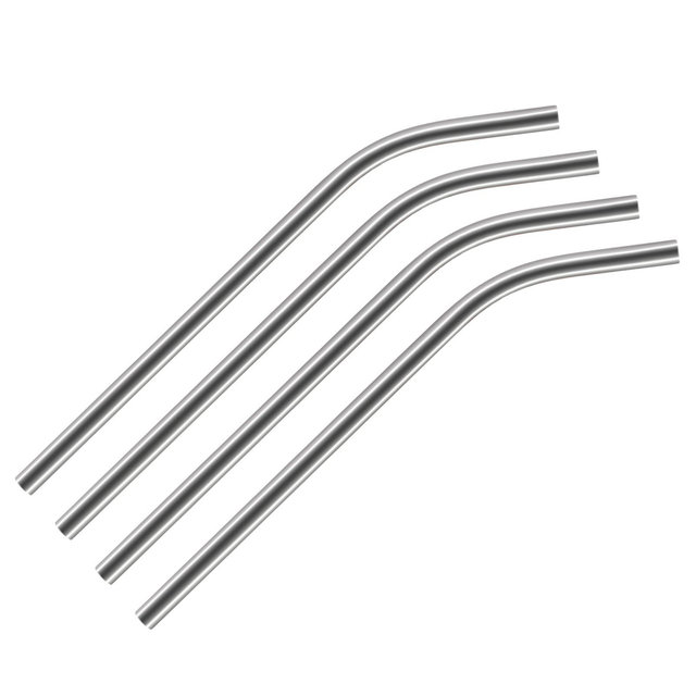 Unique Bargains Smooth Large Cocktail Juice Reusable Metal Straw 4 Pcs Silver