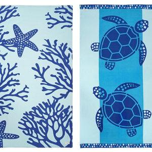 LANE LINEN Beach Towel 2 Pack, Oversized Beach Towel 39"x71", Lightweight Beach Essentials for Women, Large Pool Towel, Absorbent & Quick Dry, Sand Free Beach Towel - Turtle & Coral