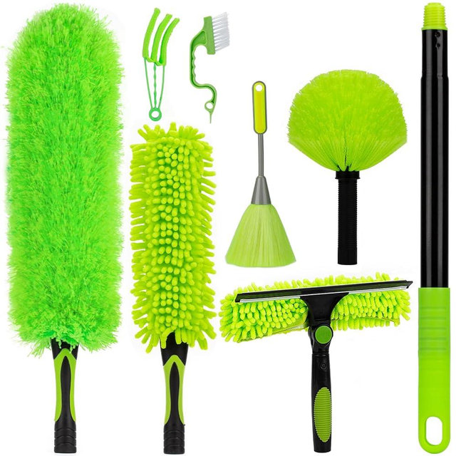 CALBEAU 15Foot High Reach Dusters for Cleaning with 7.8 FT Extension Pole, Duster Kit with Cobweb Duster, Ceiling Fan Ceaner Duster, Blind Duster and Window Squeegee