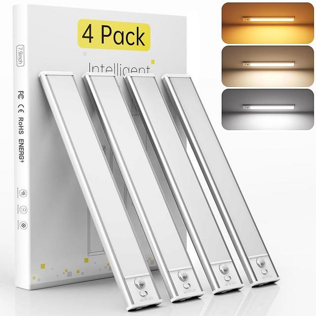 hyrion Under Cabinet Lights, Dimmable LED Rechargeable 1000mAh, Motion Sensor Light with 3 Color Temps, Magnetic Wireless Closet Lighting for Kitchen Cabinets, Stairs, Wardrobe (Battery Operated)