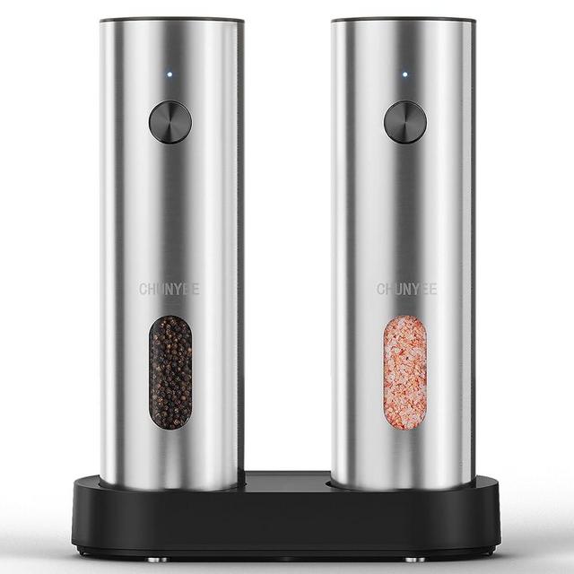 Electric Salt and Pepper Grinder Set with Rechargeable Base - Upgraded Large Capacity, Refillable Pepper Mill Set with LED Light & Adjustable Coarseness, Ideal for Kitchen, Outdoor, BBQ & Gift Giving