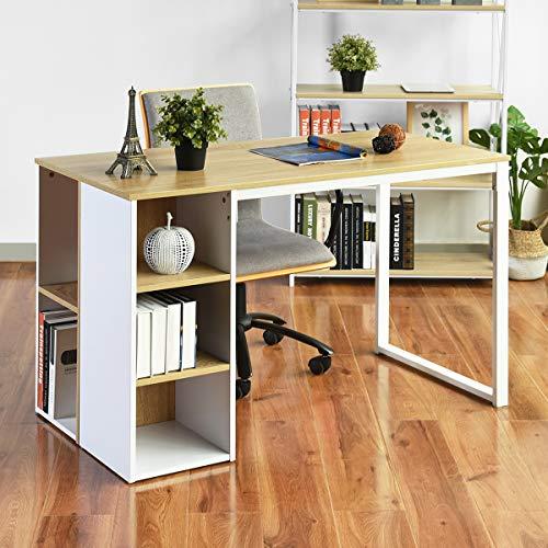 Office Computer Writing Desk with Storage, Large Work Desk with 5 Shelves Students Study Table Home PC Laptop Table Modern Wood Workstation with Metal Legs, Beech White(47.2 x 23.6 x 29.5 inches)
