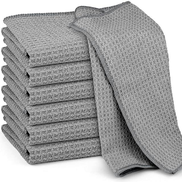Waffle Weave Microfiber Cleaning Cloth for Dusting Absorbent Towel Quick Drying Dust Rags for Car Interior Wash Auto Detailing Household Kitchen, Lint Free Streak Free, 6 Pack,12 x 12 Inches, Grey