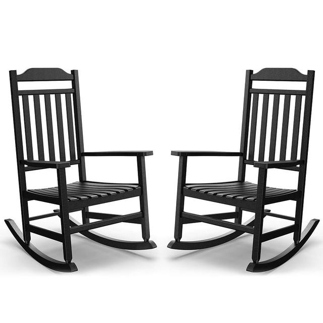 GYMHILL Patio Rocking Chair Outdoor Set of 2,Weather Resistant Poly Resin Oversized Porch Rocker,High Back Smooth Design,350lb Weight Capacity,Indoor Outdoor Use(2,Black)