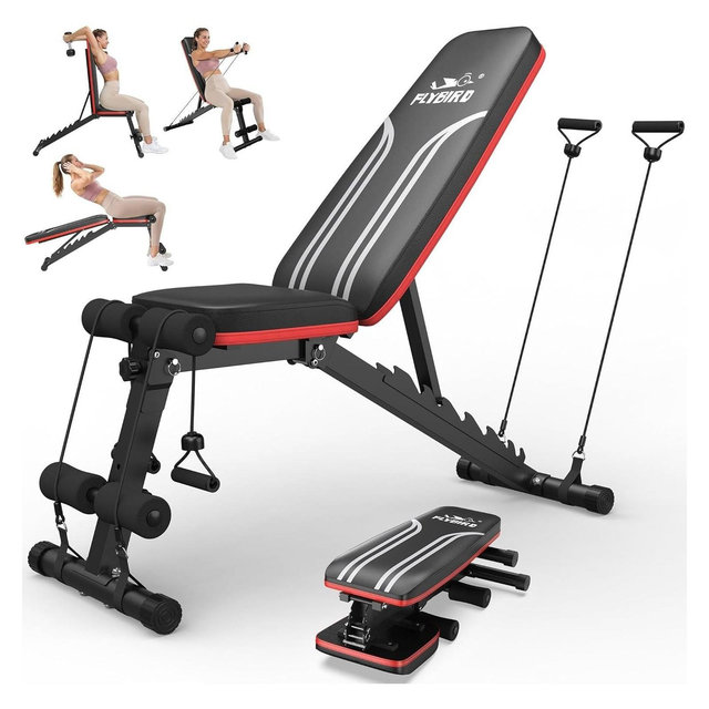 FED FITNESS Foldable Weight Bench with Resistance Bands, 8 Backrests Fast Adjustable FID for Home Gym Full Body Workout