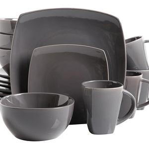 Gibson Soho Lounge 16-Piece Square Reactive Glaze Dinnerware Set, Grey
