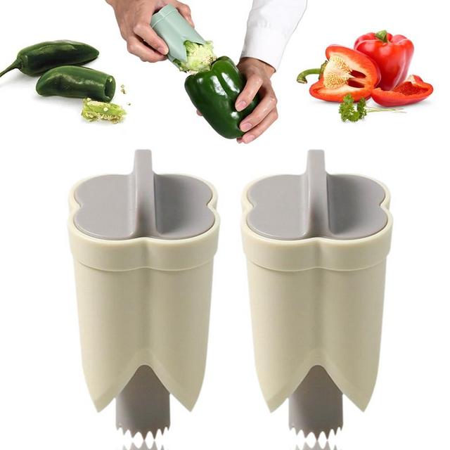 2025 Upgraded 2 in 1 Fruit Bell Pepper Corer, 2cm and 5 cm Pepper Seed Corer Remover, Quick Cut Deseed Bell Pepper Corer for Vegetables Tomato Apple (2, White)