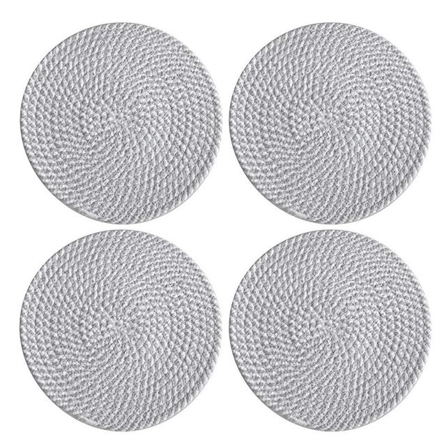 yukimocoo 100% Pure Cotton Thread Weave Hot Pot Holders Set (Set of 4), Large Hot Mats Thread Weave Round Drink Coasters Set of 4 by 7 Inches, Bowl Coasters for Drink Home Kitchen, Grey& White Mix