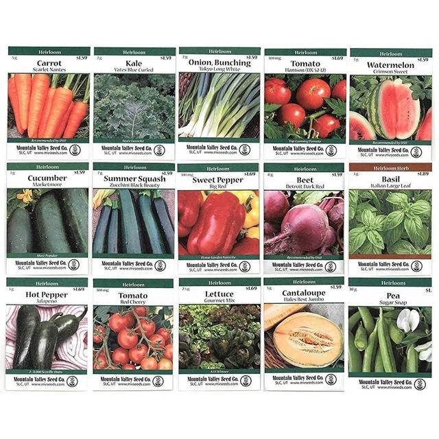 Heirloom Vegetable Garden Seed Collection – Assortment of 15 Non-GMO, Easy Grow, Gardening Seeds: Carrot, Onion, Tomato, Pea, Cucumber, Beets, Basil, More