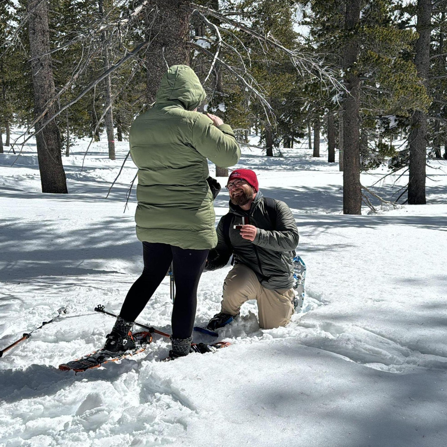 On one knee asking an important question!