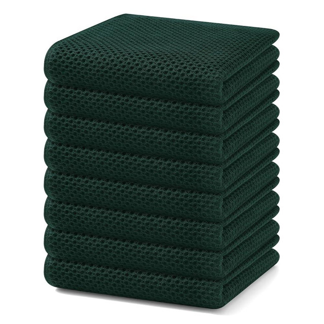 Homaxy 100% Cotton Waffle Weave Kitchen Dish Towels, Ultra Soft Absorbent Quick Drying Cleaning Towel, 13 x 28 Inches, 8-Pack, Blackish Green