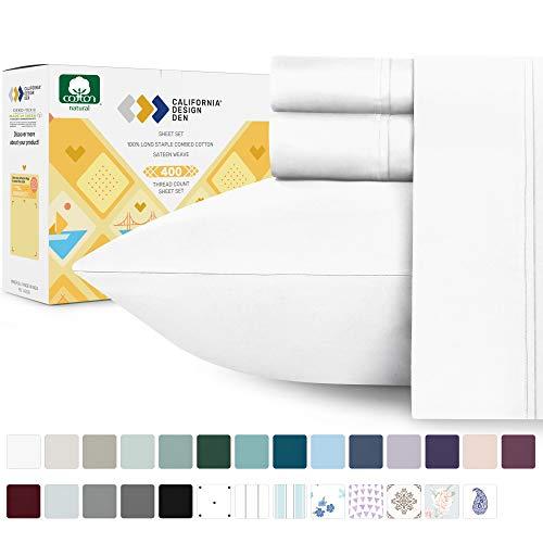 California Design Den 400-Thread-Count Full Size Bed Sheets on Amazon, Pure White - 4 Piece Set Long-Staple Combed Pure Natural 100% Cotton Sheets - Soft & Silky Sateen Weave Bedding Set
