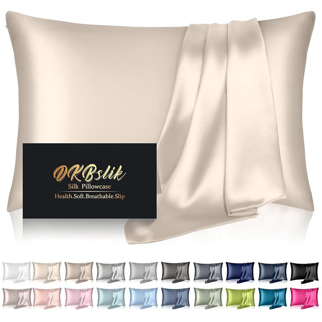 Silk Pillowcase for Hair and Skin, Mulberry Silk Pillow Cases King Size, Anti Acne Cooling Beauty Sleep Both Sides Natural Silk Satin Pillow Case Covers with Hidden Zipper, Gifts for Women Men, Beige