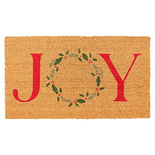 New KAF Home Coir Doormat with Heavy-Duty, Weather Resistant, Non-Slip PVC Backing | 17 by 30 Inches, 0.6 Inch Pile Height | Perfect for Indoor and Outdoor Use (Joy Wreath)