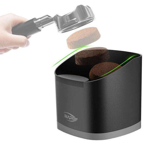 IKAPE Espresso Knock Box for Coffee Grounds, Barista Tool Enhanced for Better Manipulation - Black Espresso Machine Coffee Puck Disposal Box