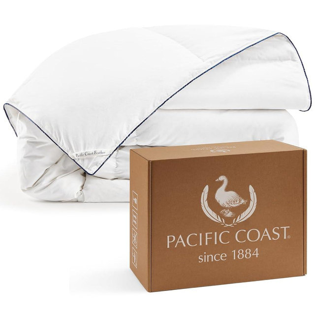 Pacific Coast Down Comforters Queen Size, 100% Cotton Duvet Insert, Extra Fluffy White Comforter, Ultra-Soft, Breathable, All Season Hotel Luxury Bedding Comforters, 8 Corner & Center Loops (90"x90")
