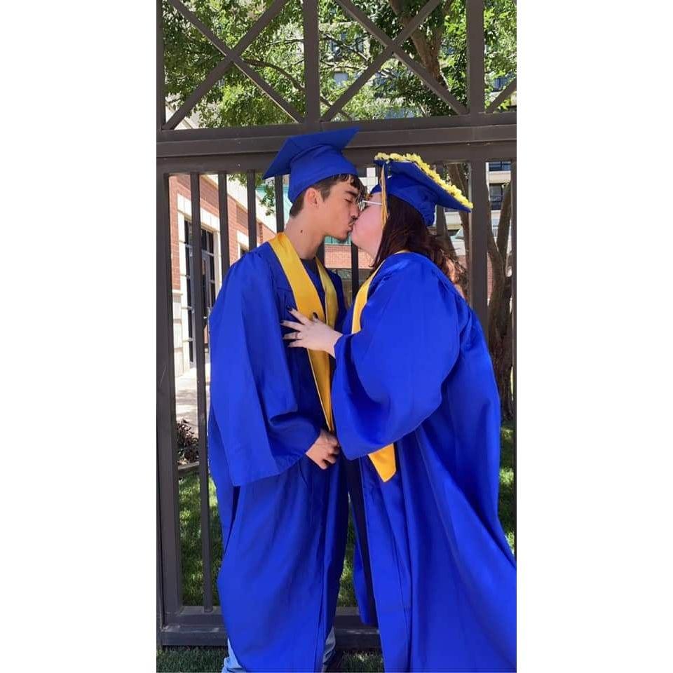 Our graduation 2021. Our we did it kiss.