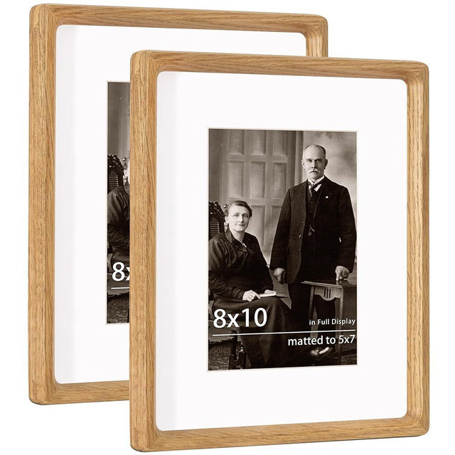 8x10 Oak Frame USA-Sourced Natural Wood Picture Frames Handcrafted Rounded Corner with Mat to 6x8 Picture Display with Real Glass Family Picture, Photo, Certificate, 2 Pack