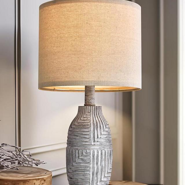 G-SAFAVA 20.25" Farmhouse Single Resin Lamp for Bedroom Living Room Retro Rustic Vintage Small Lamps Bedside Nightstand Light Home Office Desk Deco (Grey)