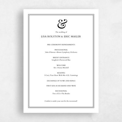 Black Simple Wedding Program - Verona Letterpress