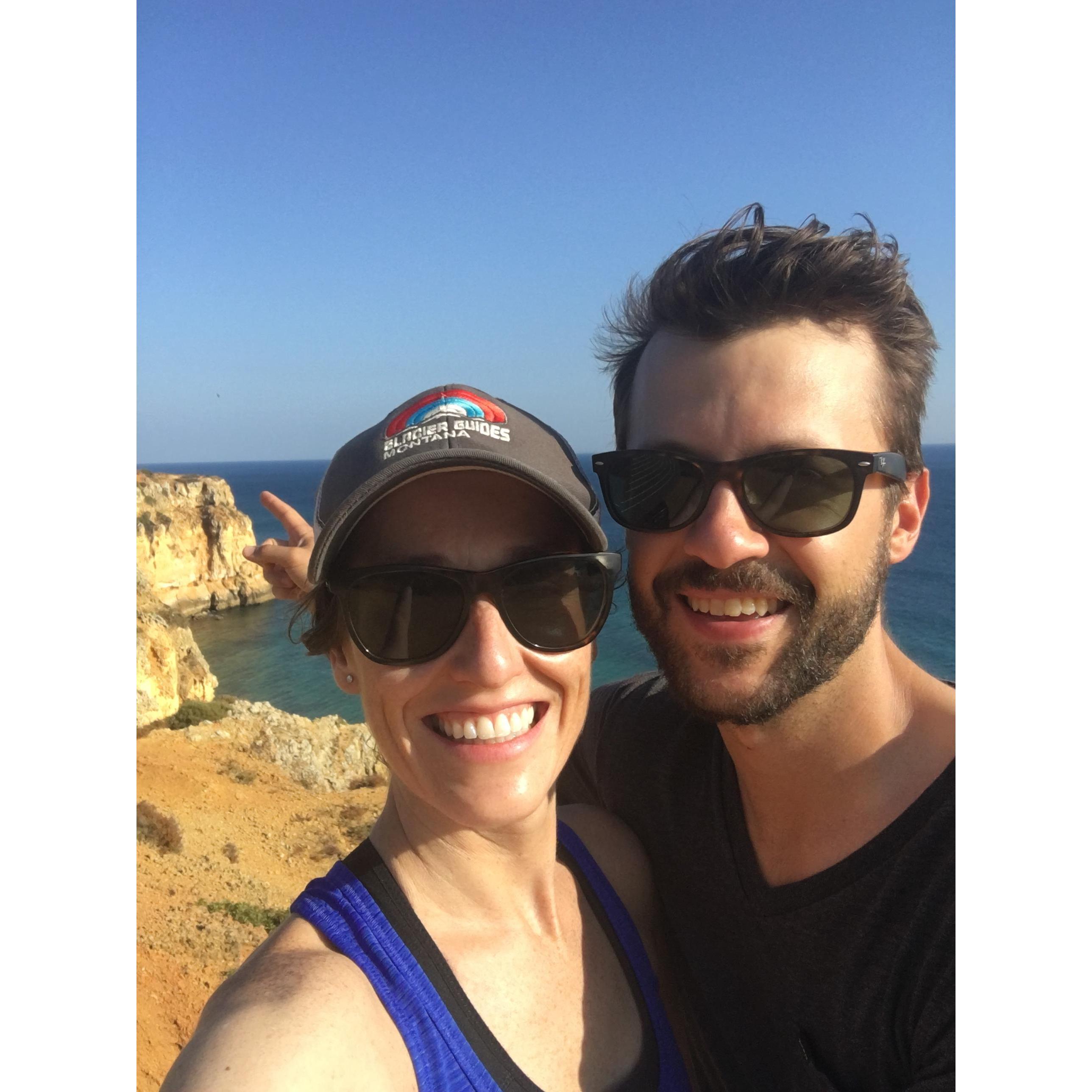 Moments after Jeremy popped the question cliff-side in Lagos, Portugal.