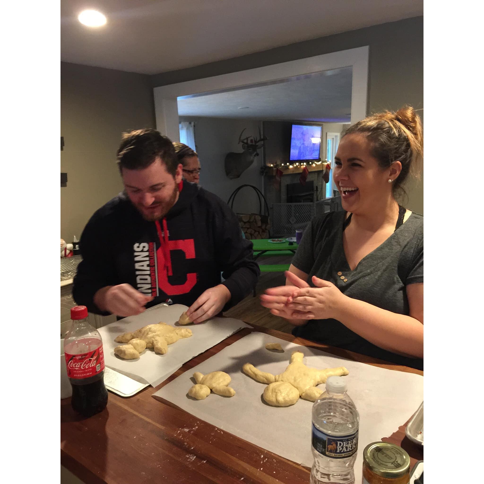 Spencer partaking in the Curtis family tradition of making Finnish Nisu