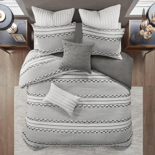 3pc Full/Queen Lennon Organic Cotton Jacquard Duvet Cover Set - Charcoal